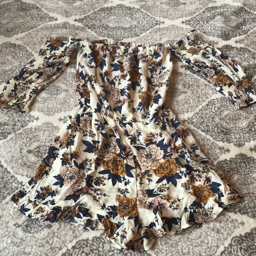 Ae Ruffled Flower Patterned Romper - image 1